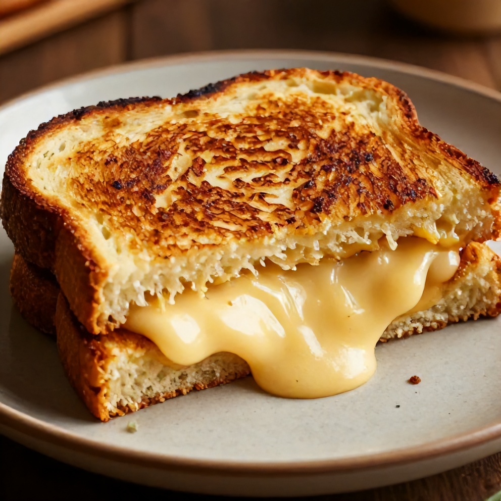 Garlic Bread Grilled Cheese Sandwich on a plate with a side of tomato soup