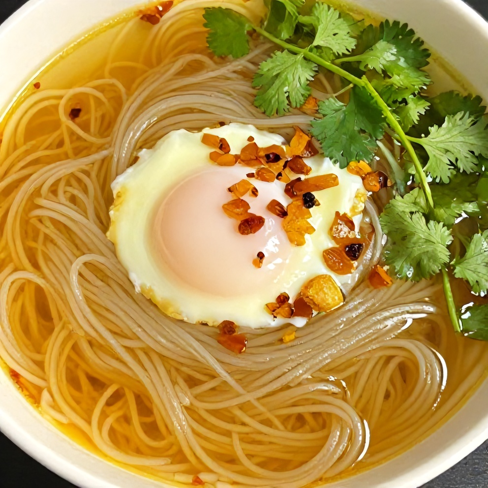 Ginger Garlic Broth with Rice Noodles