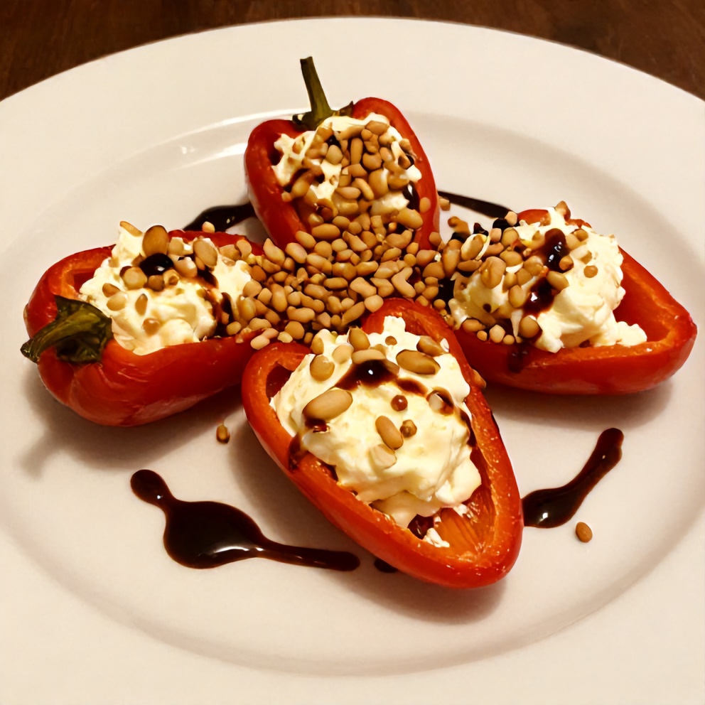 Plated goat cheese stuffed mini peppers