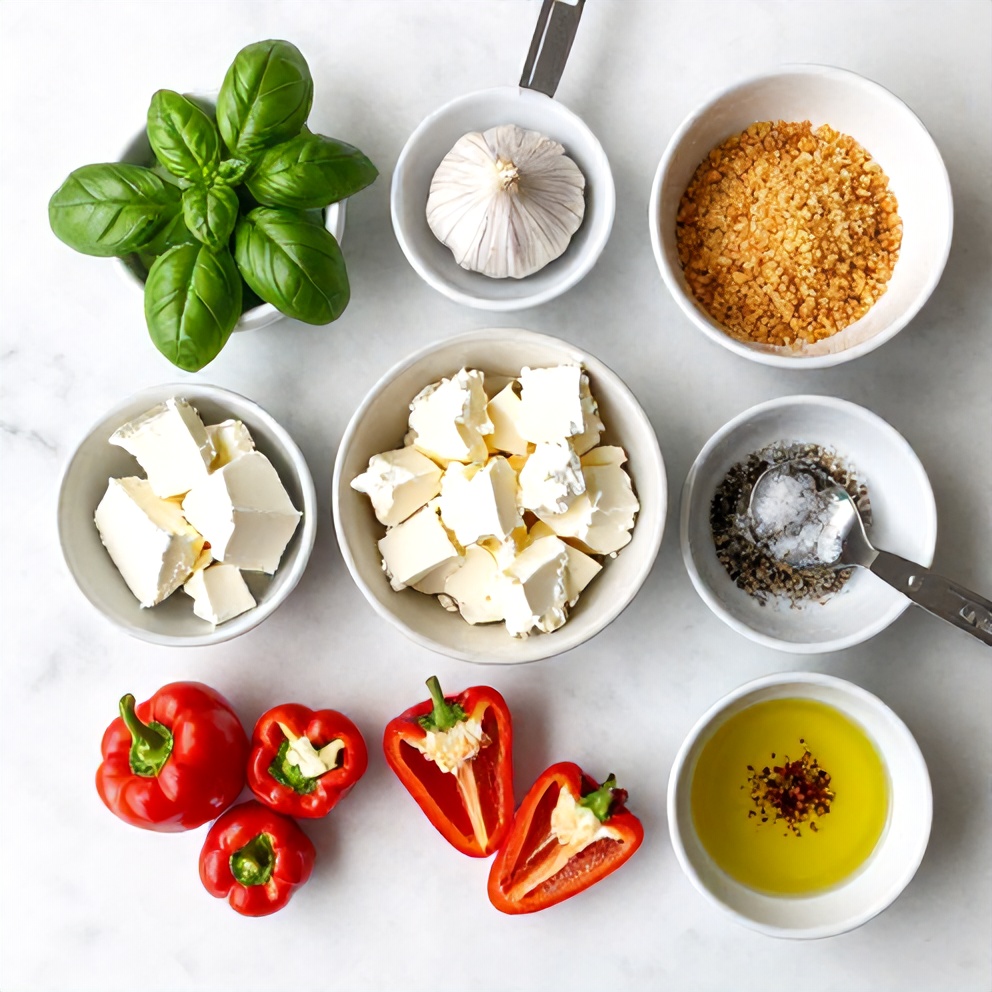 Raw ingredients for goat cheese stuffed mini peppers