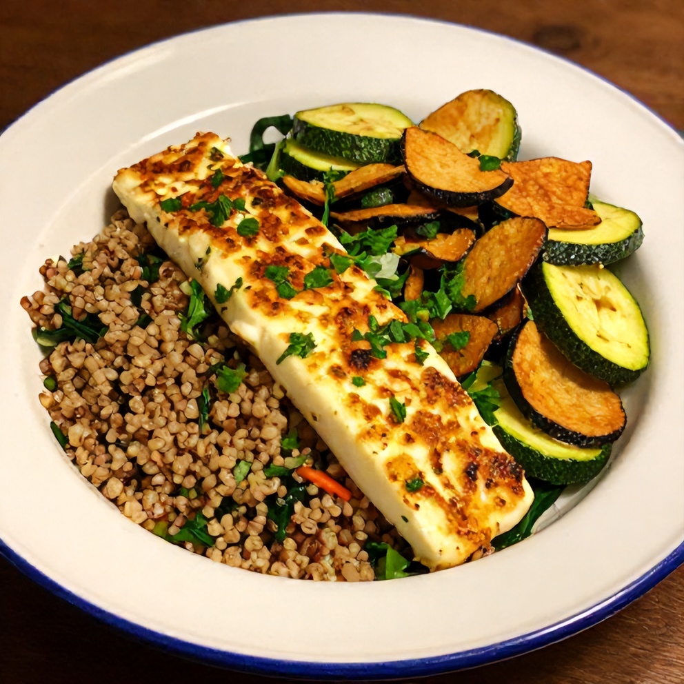 Plated Greek grain bowl