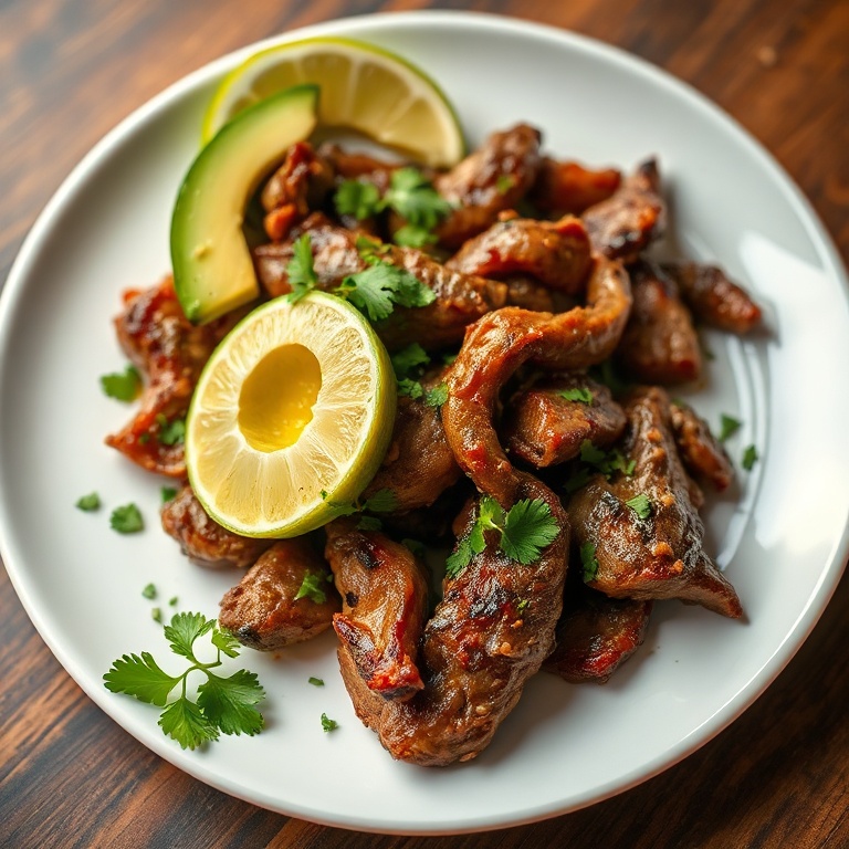 Perfectly plated steak fajitas with avocado and lime