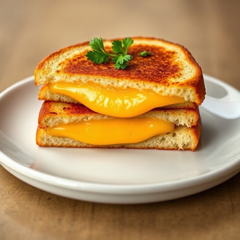 One Hawaiian roll grilled cheese, sliced to show melted cheese, on a white plate with parsley garnish.