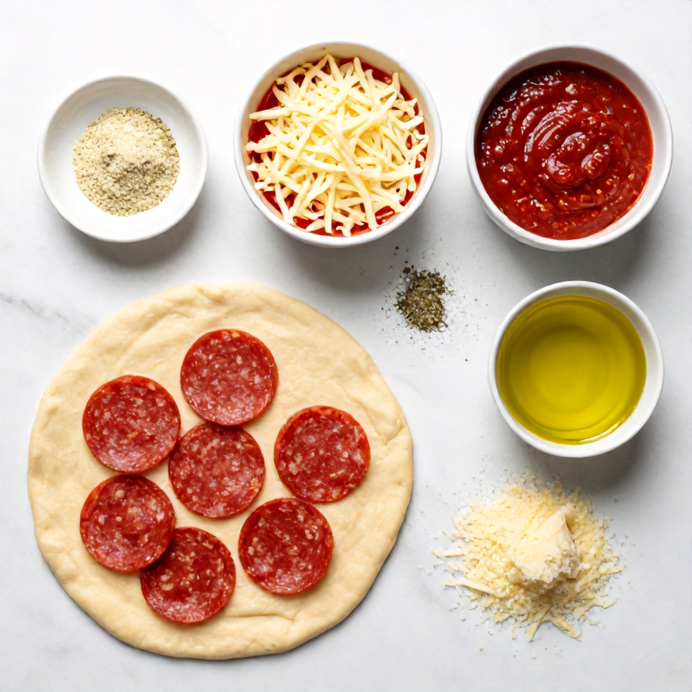 Raw ingredients for high protein pepperoni pizza rolls