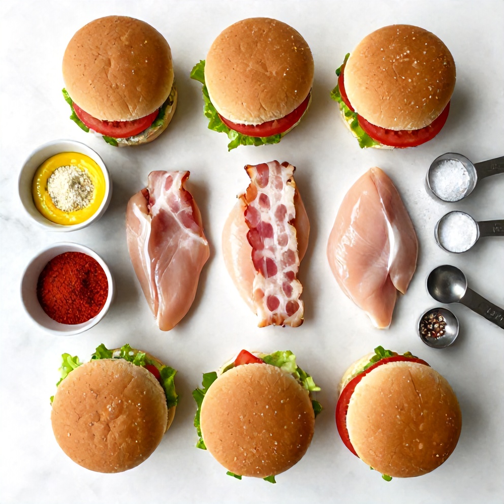 Raw ingredients for Honey Mustard BLT Chicken Sliders