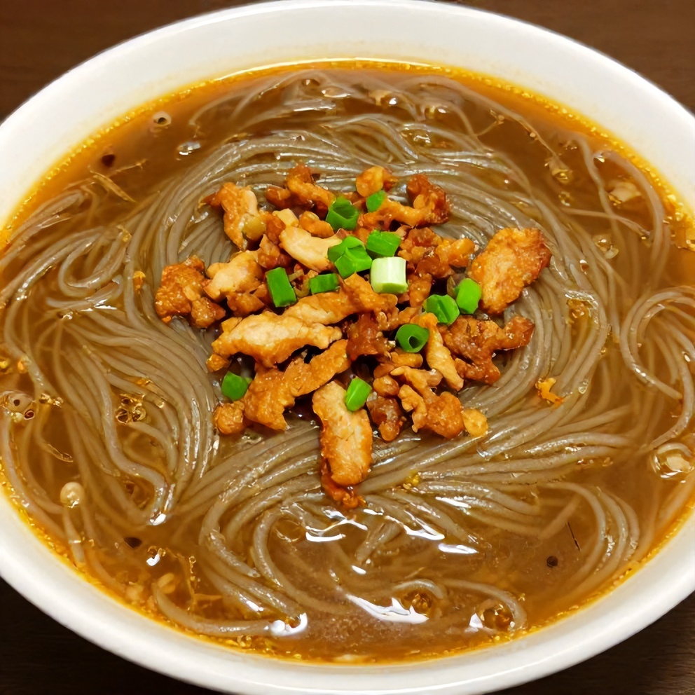 Hot and Sour Noodle Soup with Pork Topping