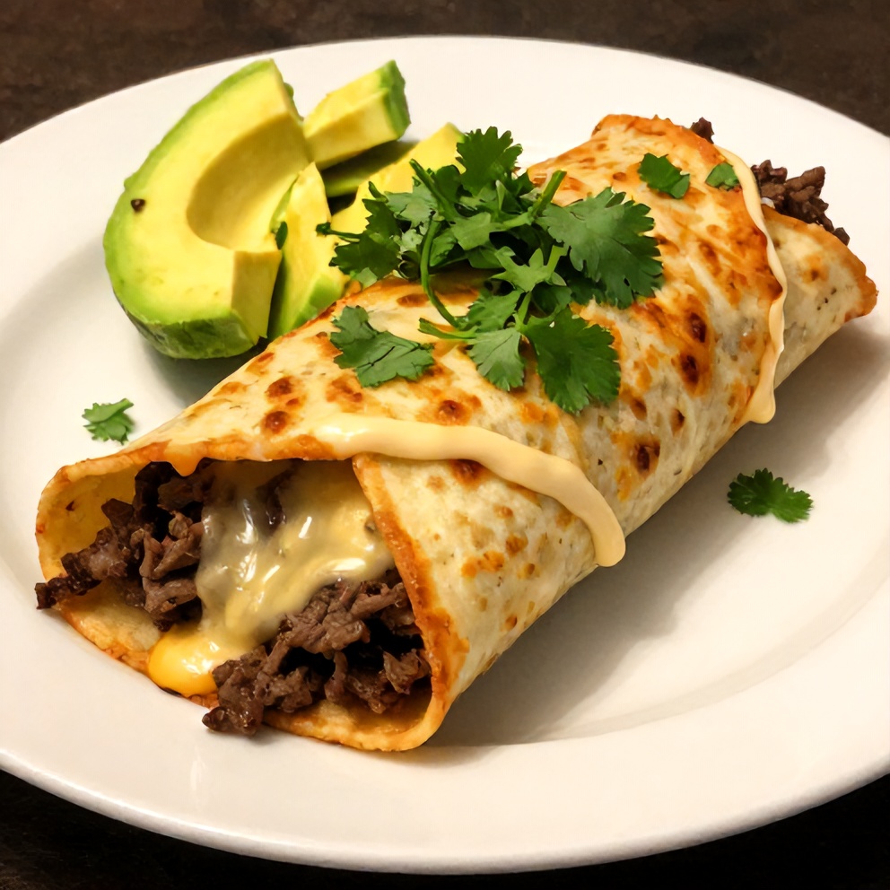 Plated keto beef crunchwraps with cheesy sauce