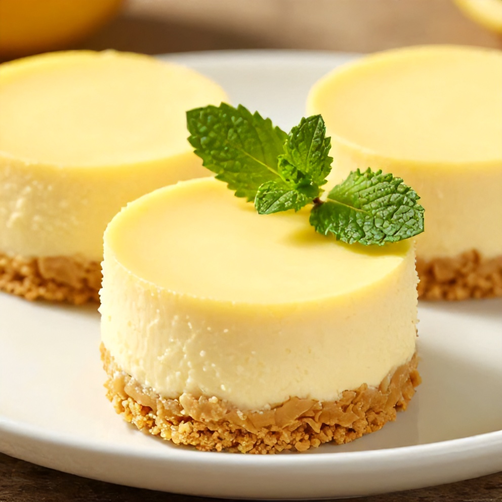 One perfect plated serving of Keto No Bake Lemon Cheesecake Cups on a white plate, garnished with fresh mint leaves