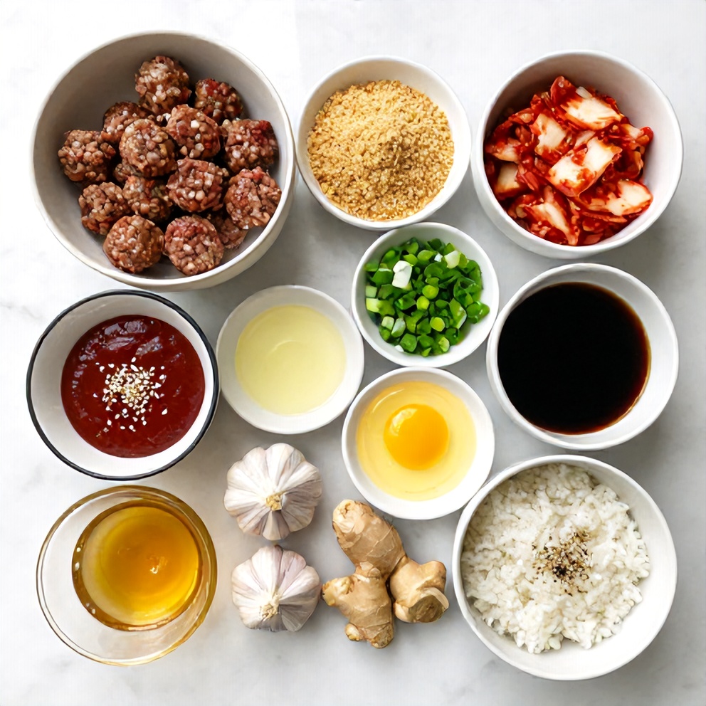 Raw Ingredients for Korean BBQ Meatball Rice Bowls