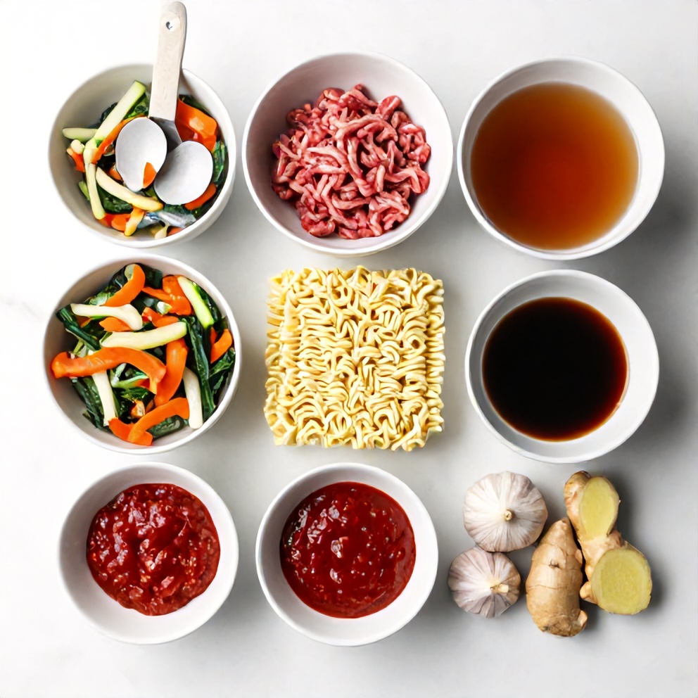 Raw ingredients for Korean Beef Ramen