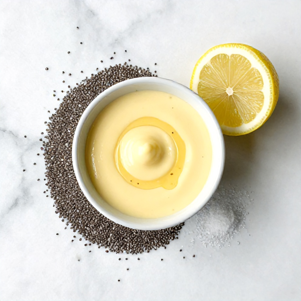 Raw ingredients for Lemon Curd Chia Pudding on a marble surface