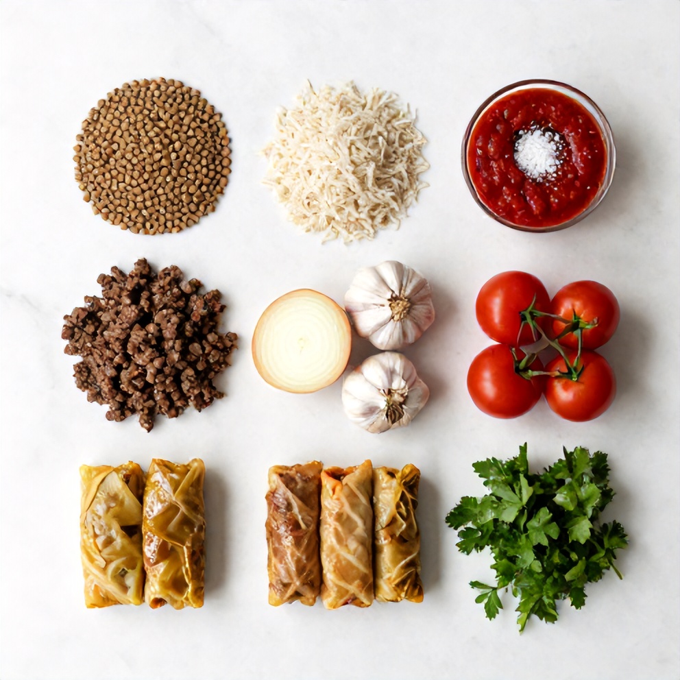 Ingredients for Lentil and Rice Stuffed Cabbage Rolls