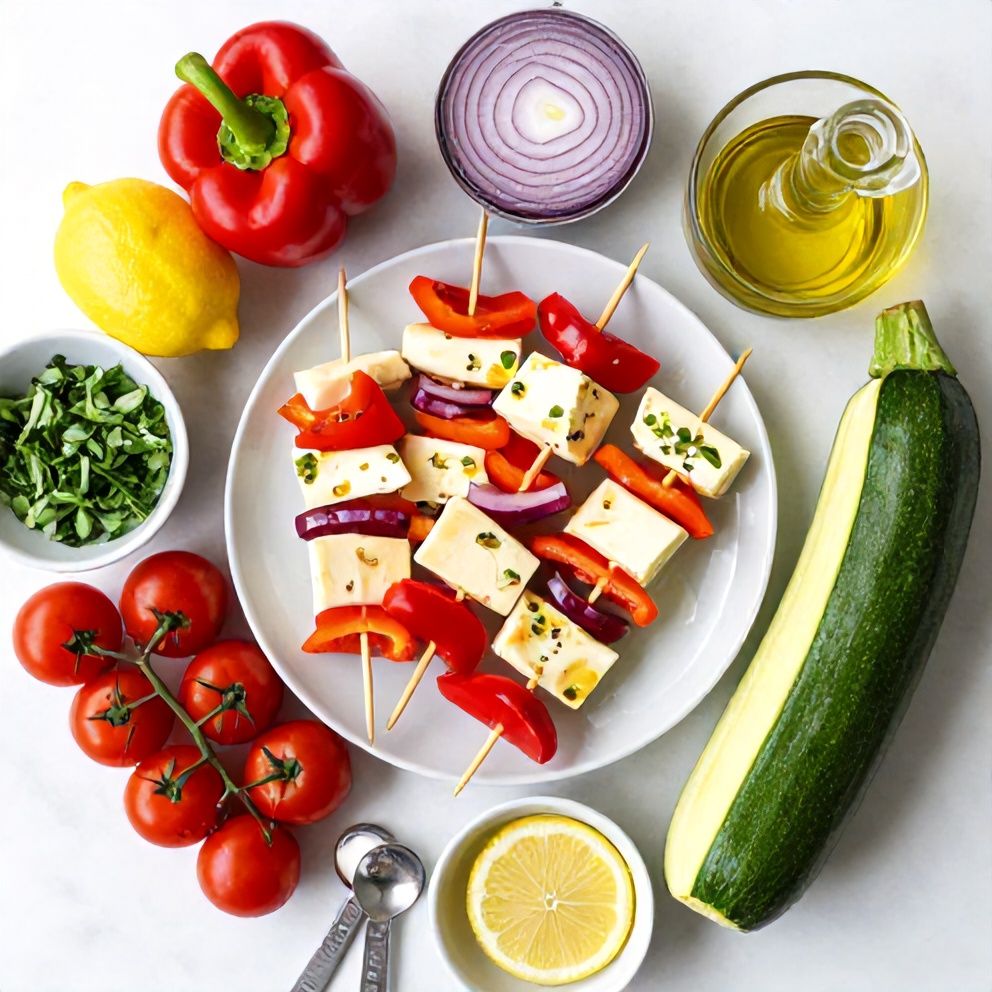 Raw Ingredients for Mediterranean Halloumi Skewers