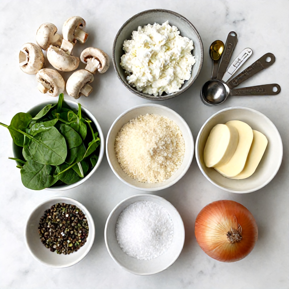 Raw Ingredients for Mushroom Spinach Lasagna