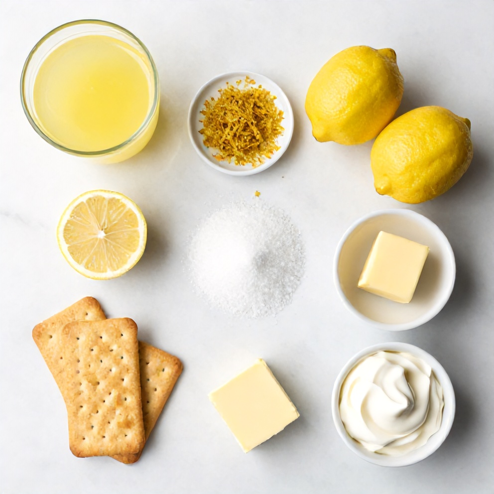 Graham crackers, lemon filling, whipped cream, lemons, sugar, butter