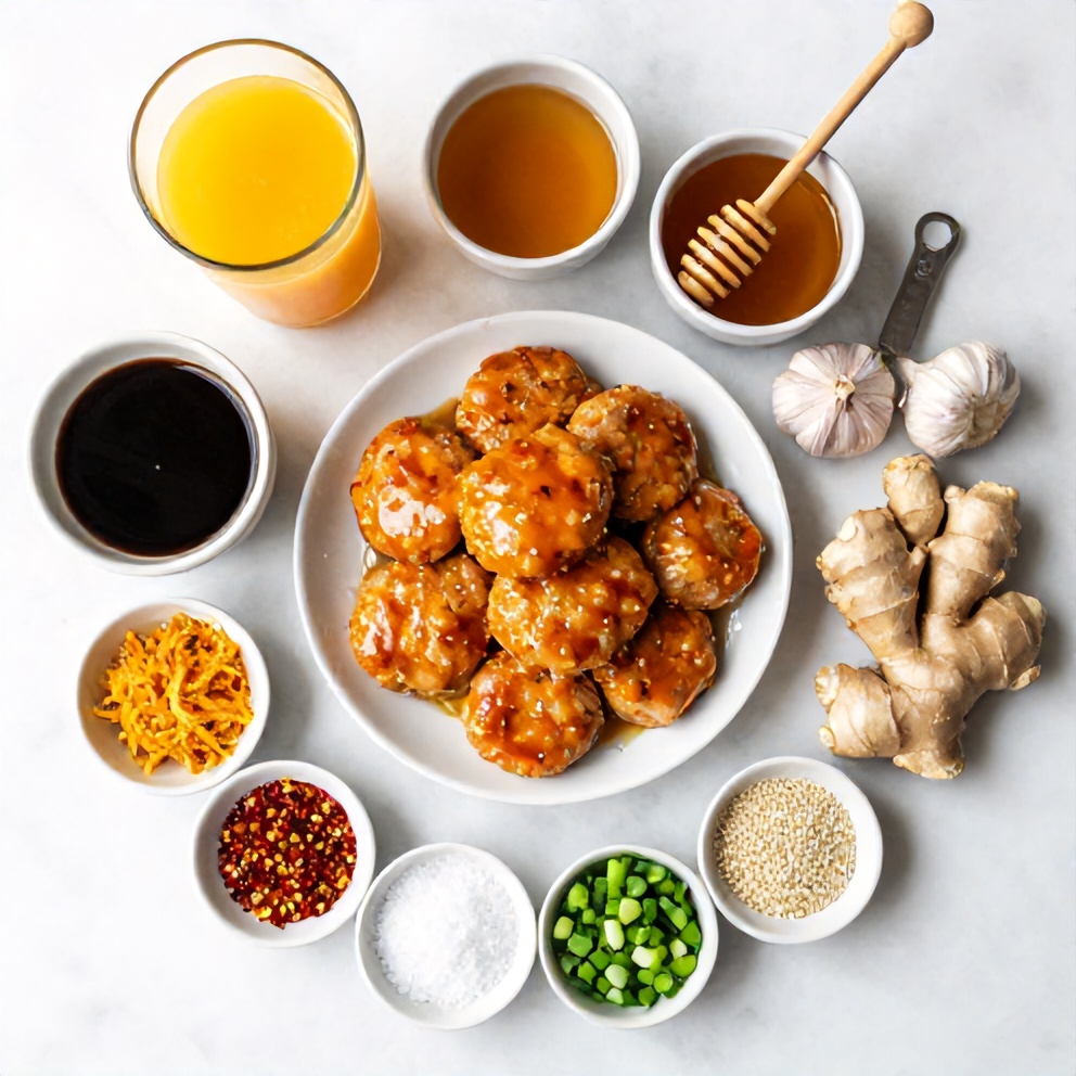 Raw ingredients for Orange Teriyaki Turkey Medallions
