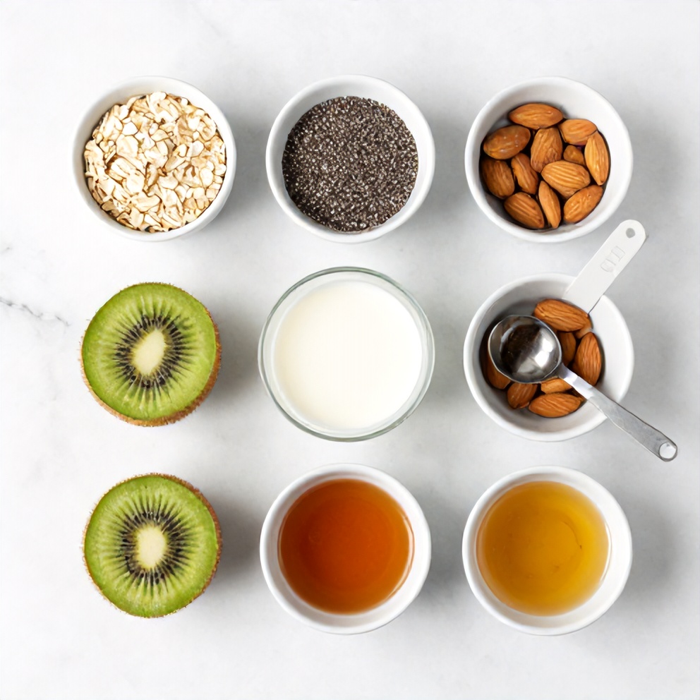 Ingredients for Easy Overnight Oats with Kiwi and Chia Seeds