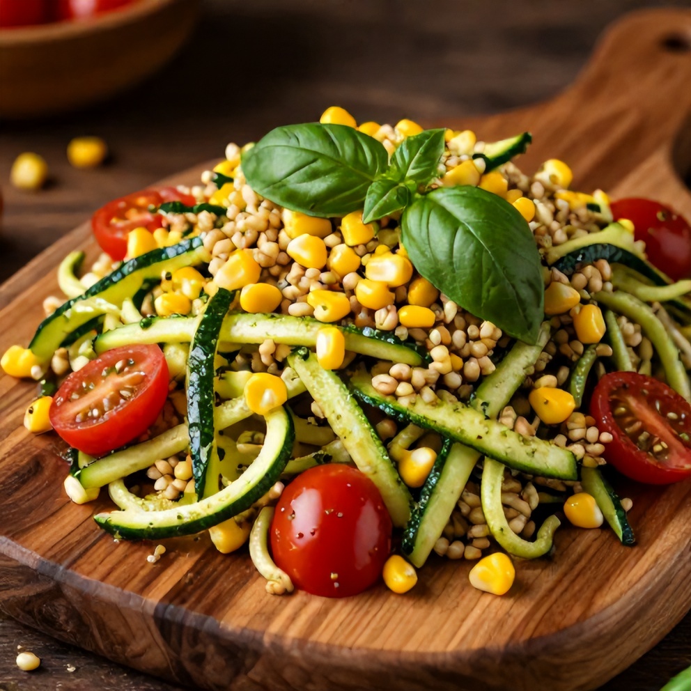 Pesto Zucchini Corn Quinoa Salad Plated