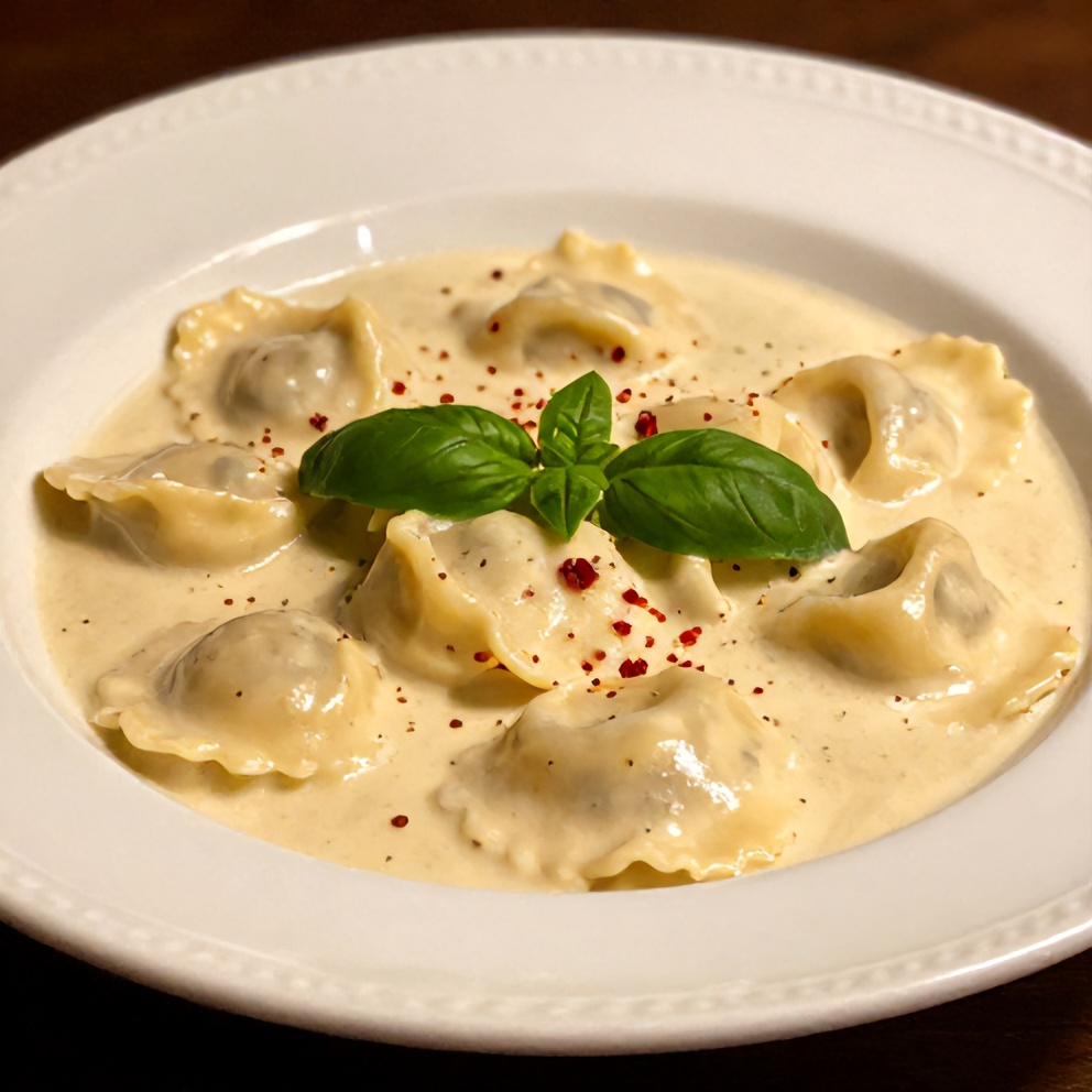 Bowl of Creamy Ravioli Soup