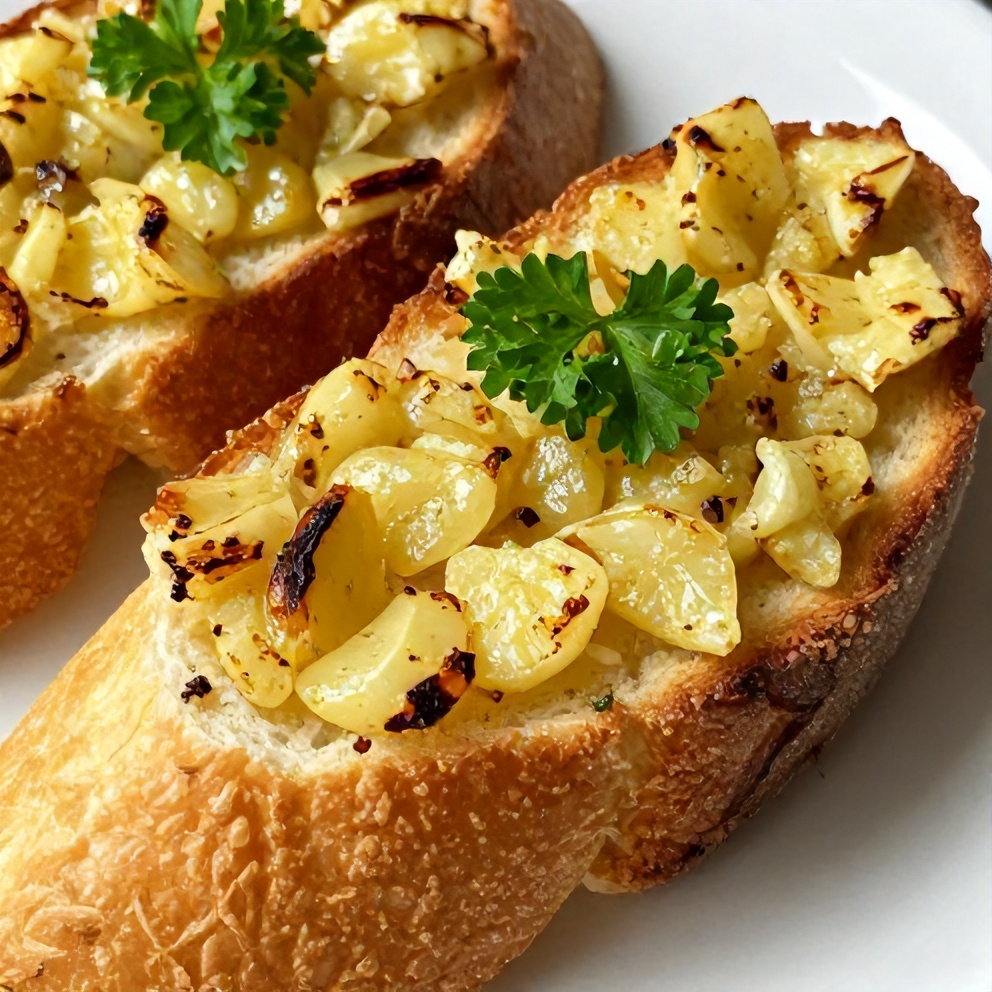 Garlic bread with roasted garlic cloves