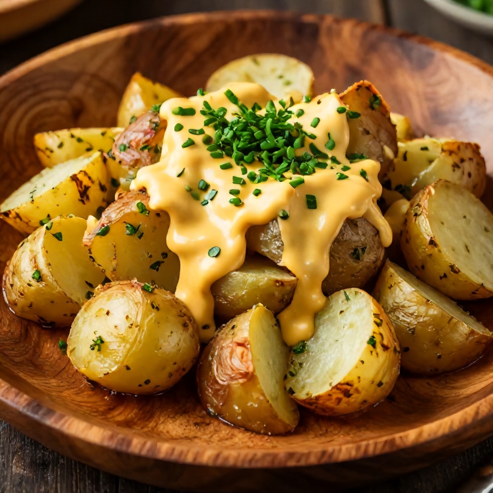 Plated serving of roasted potato salad