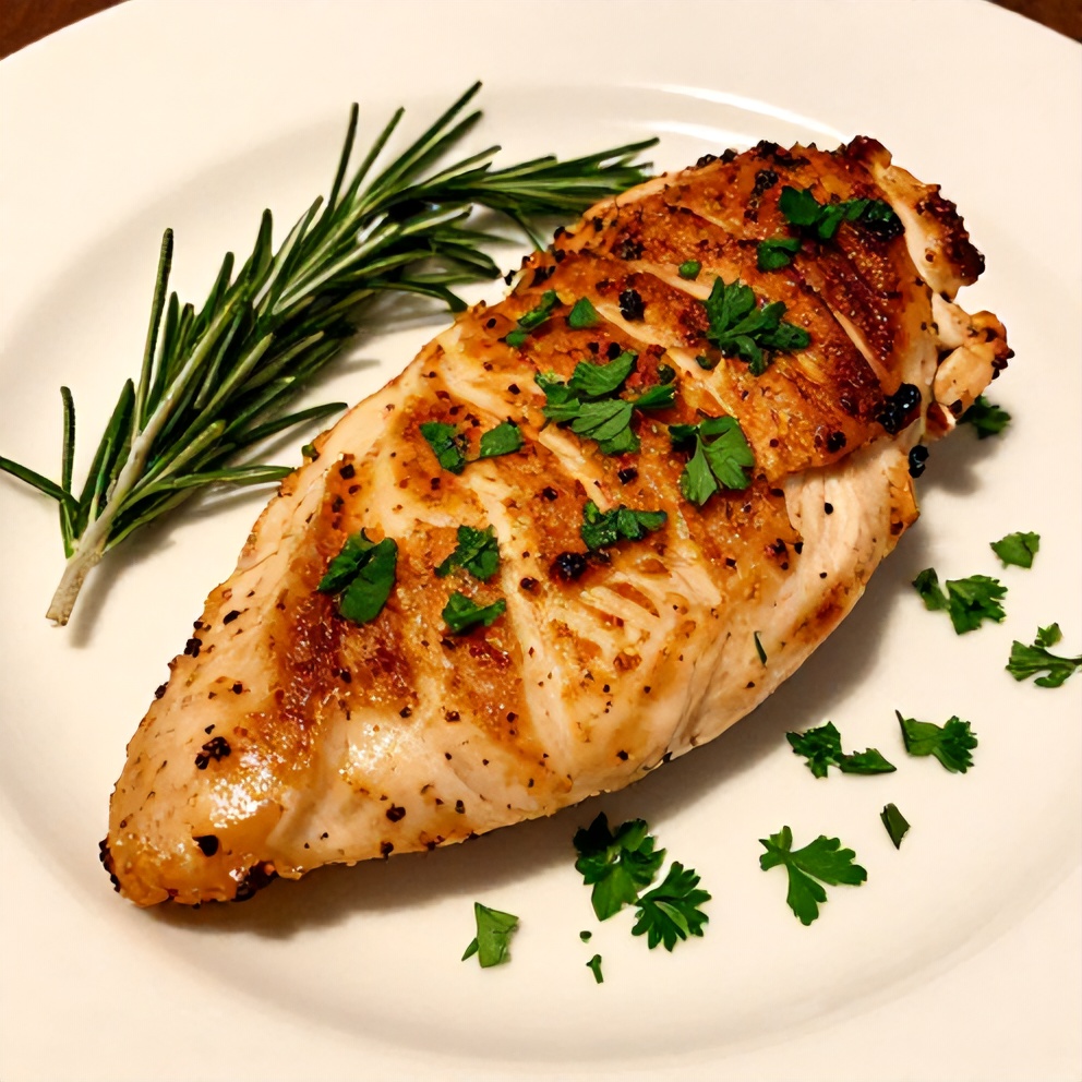 Plated Rosemary Dijon Chicken Breast with fresh parsley