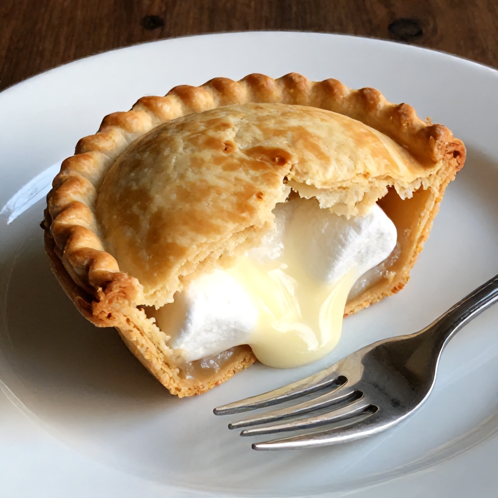 S'mores hand pie on a white plate with a fork