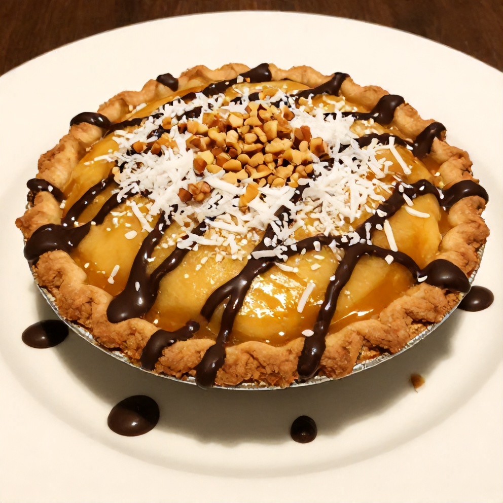 Perfectly sliced Samoa Cookie Pie on a white plate