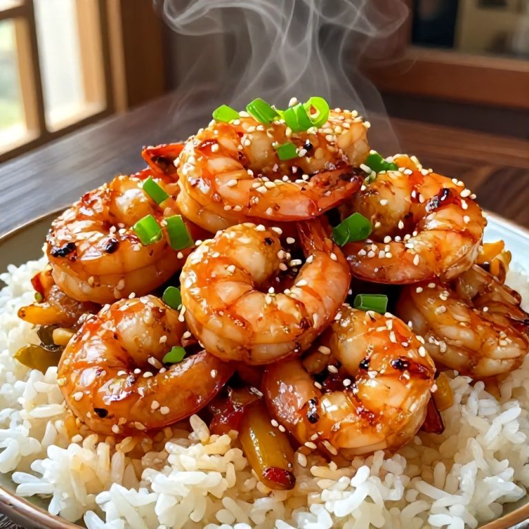 easy sesame garlic shrimp rice stacks