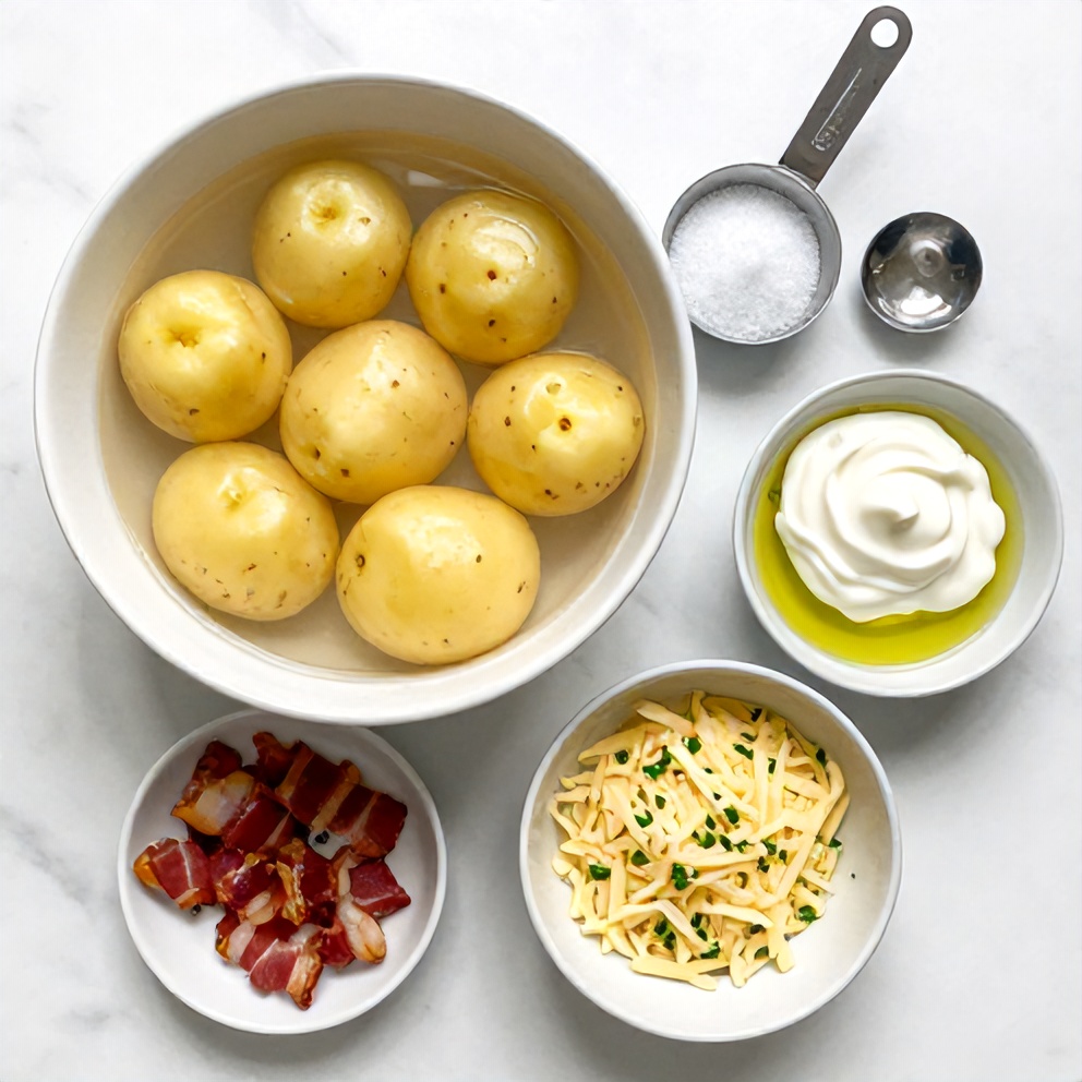Raw ingredients for slow cooker loaded baked potatoes