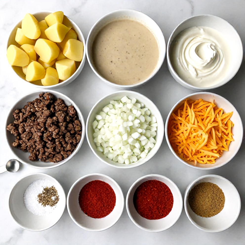 Raw Ingredients for Slow Cooker Potato Casserole