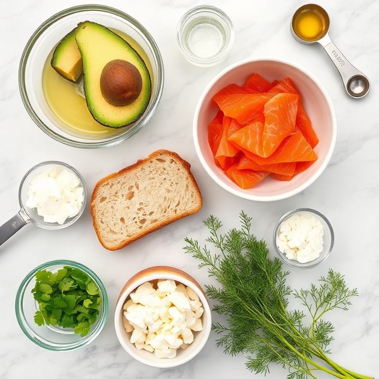 Ingredients for Easy Smoked Salmon Avocado Bruschetta