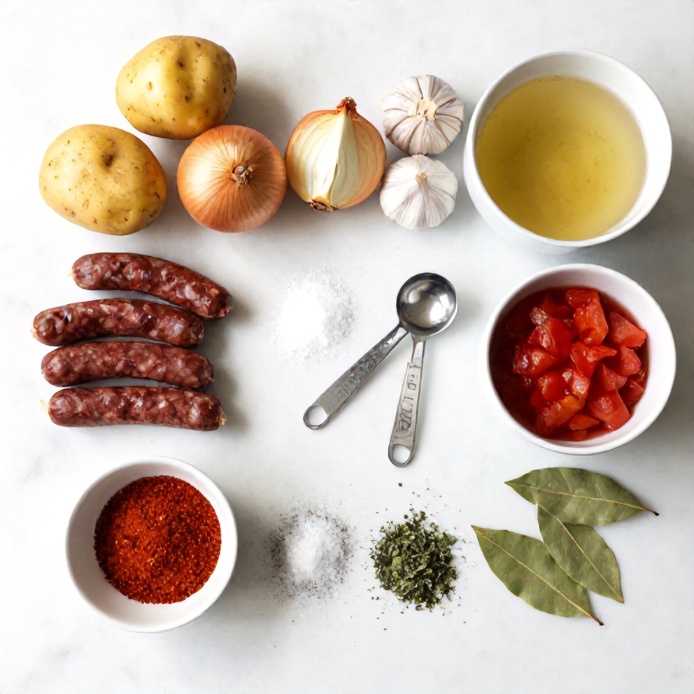 Raw Ingredients for Spanish Potato Soup with Chorizo