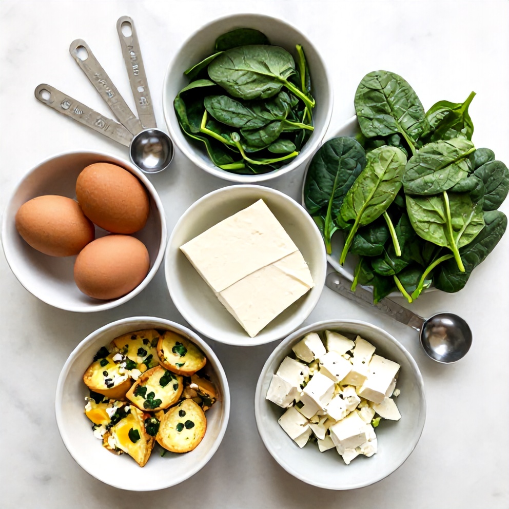 Raw ingredients for Spinach and Feta Egg Muffins