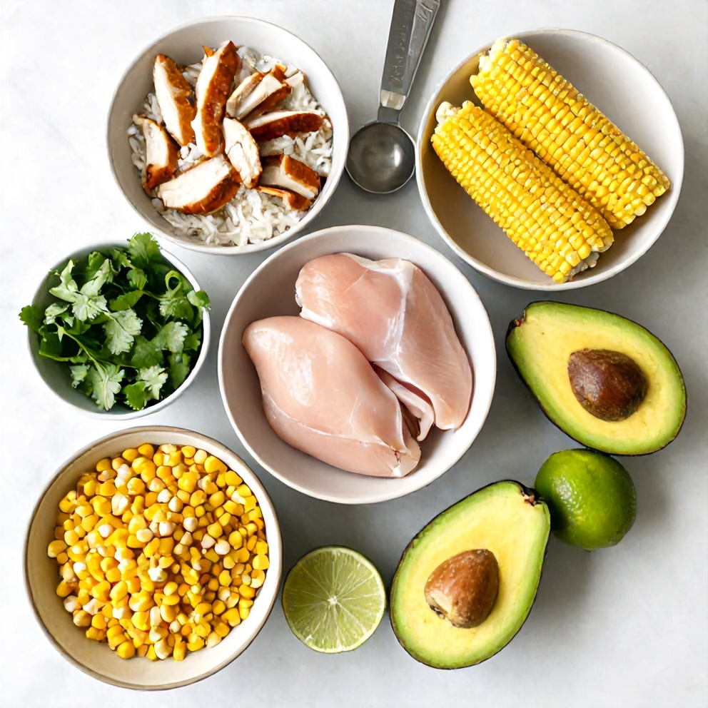 Raw ingredients for Easy Street Corn Chicken Bowl