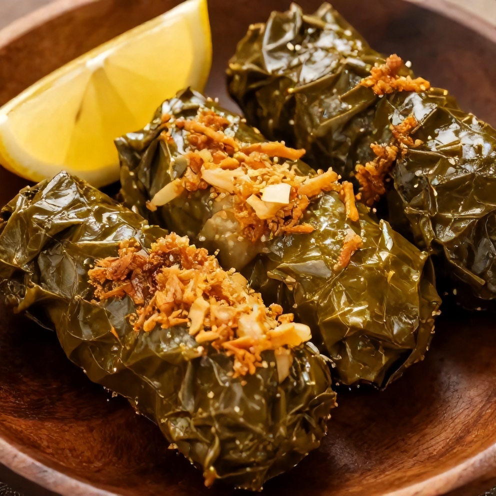 Plated Serving of Easy Stuffed Grape Leaves