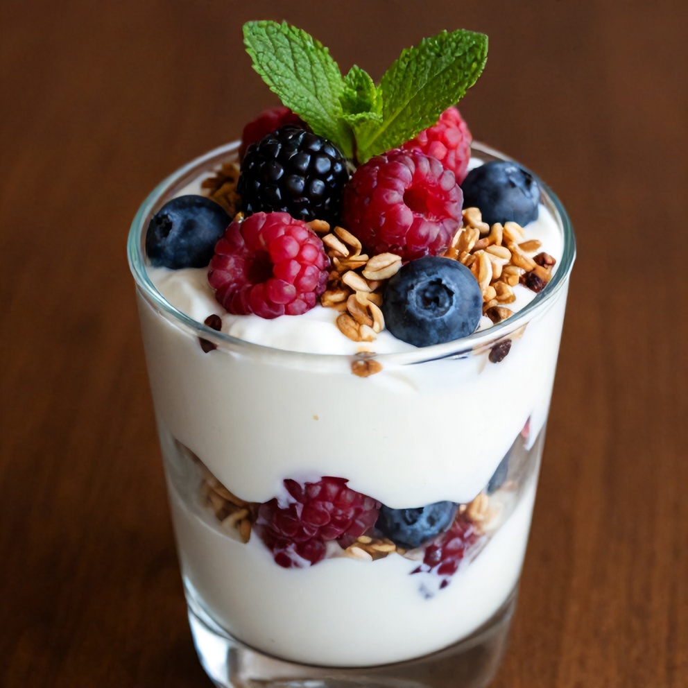 Finished Easy Summer Yogurt Parfait with Fresh Berries and Honey