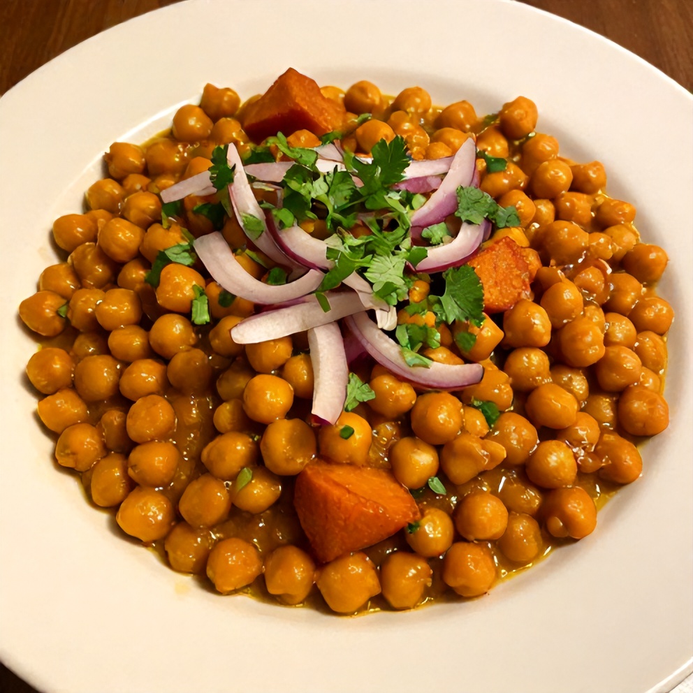 Sweet Potato Chickpea Curry with Garnish