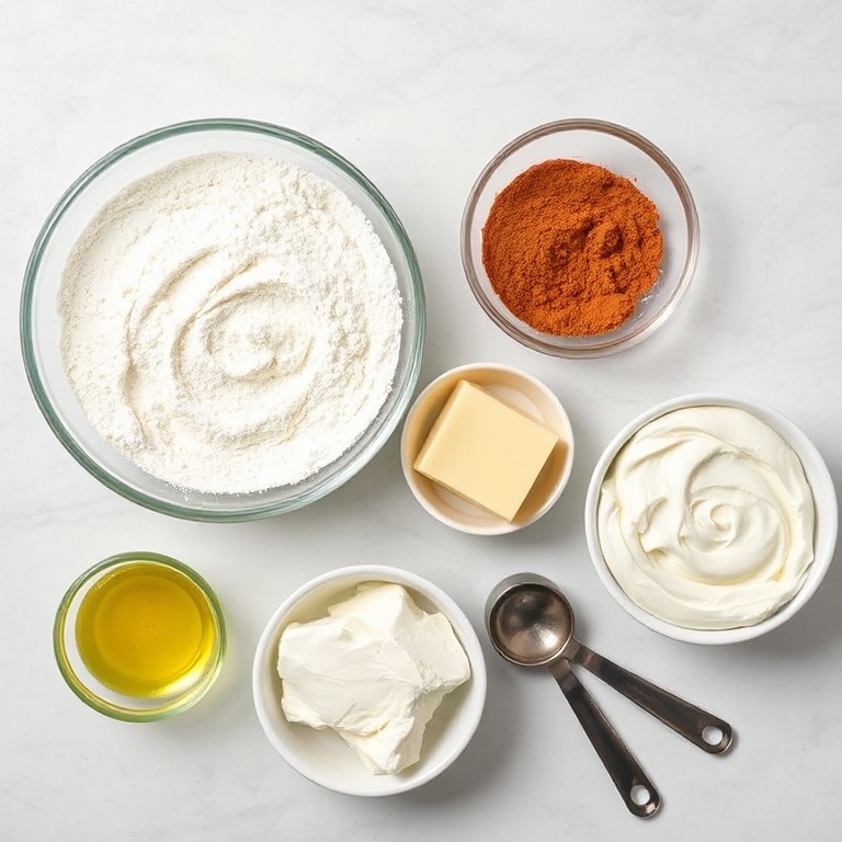 Flour, matcha powder, cinnamon, butter, and cream cheese for matcha cinnamon rolls
