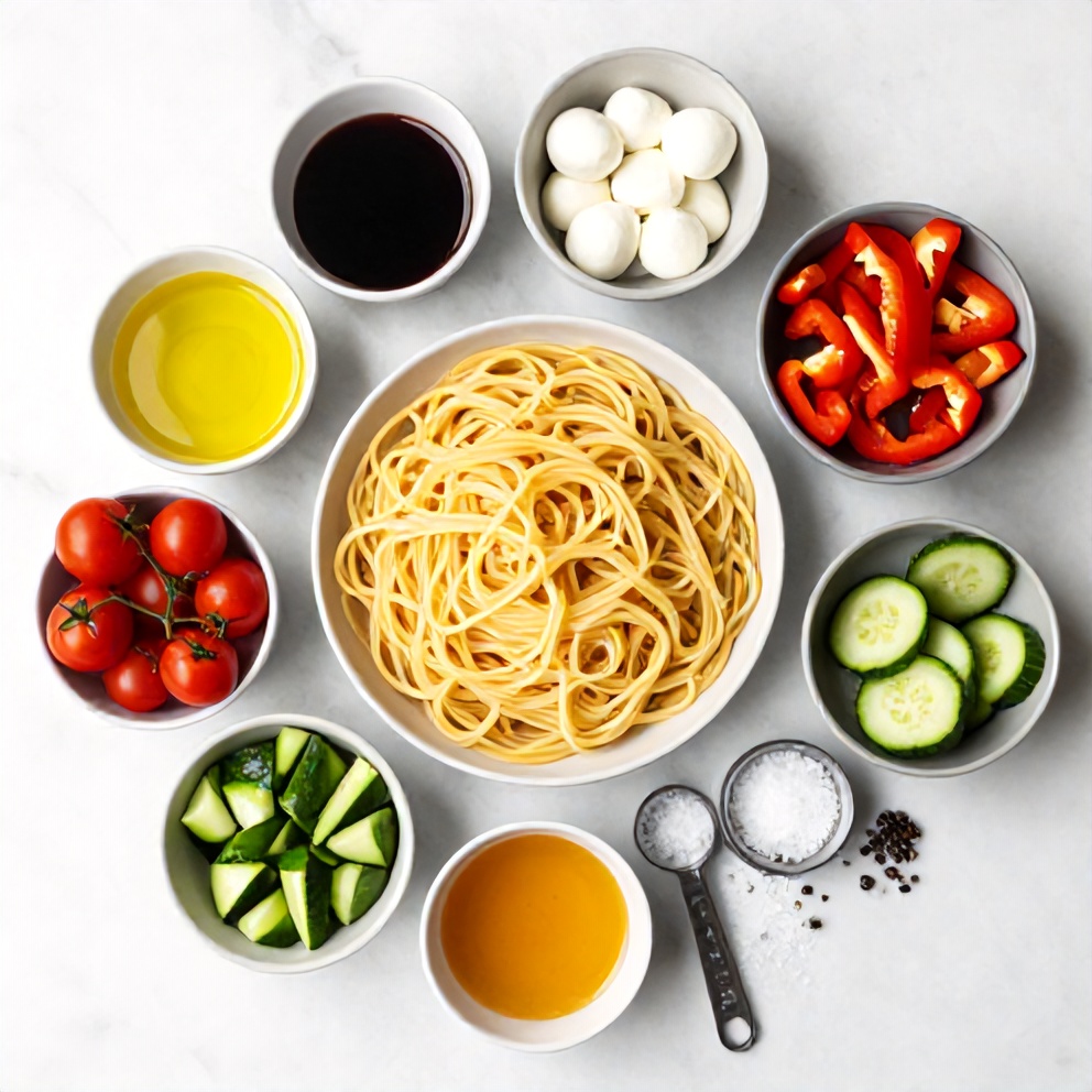 Raw ingredients for Fresh Italian Pasta Salad