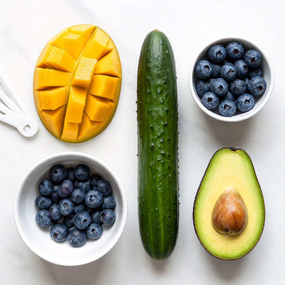 Raw ingredients for Fresh Mango Cucumber Salad