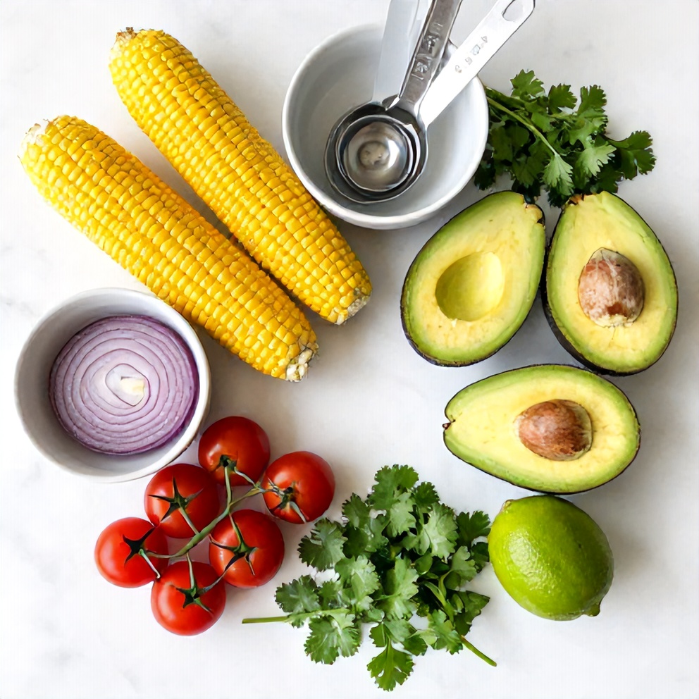 Raw Ingredients for Grilled Corn Avocado Salad
