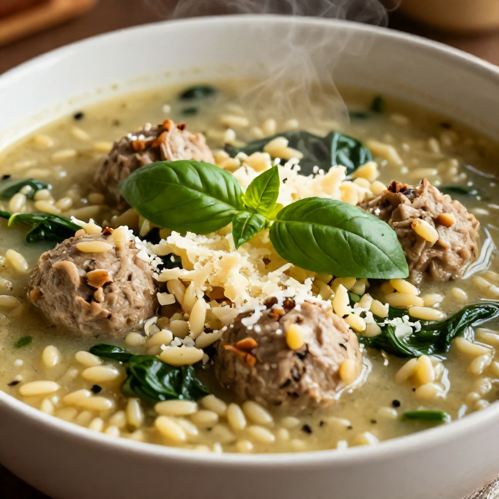 Hearty Turkey Meatball Soup with Orzo and Spinach