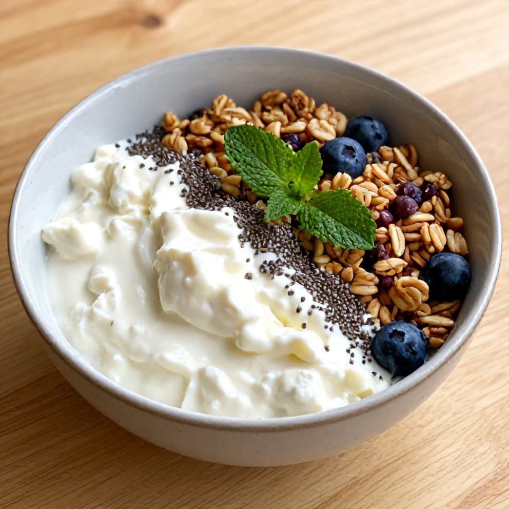 Plated High Protein Berry Cottage Cheese Bowl