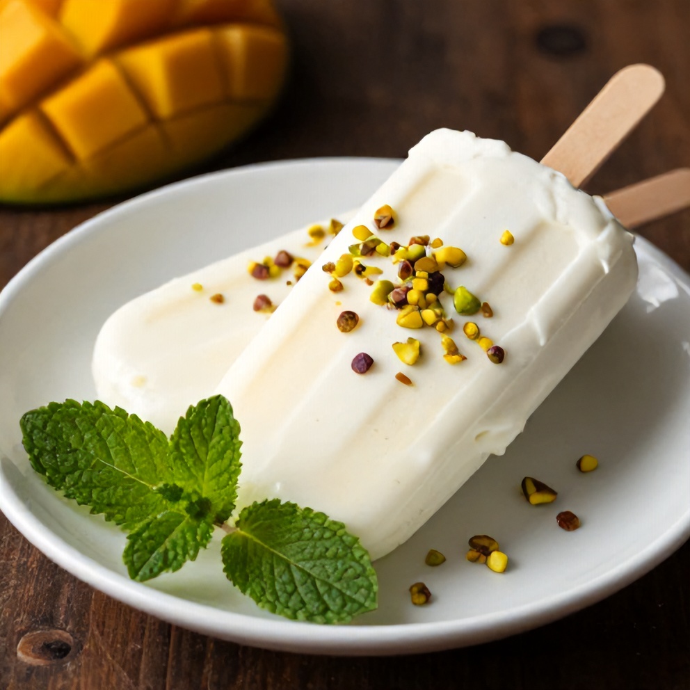 High Protein Mango Greek Yogurt Popsicles Close Up