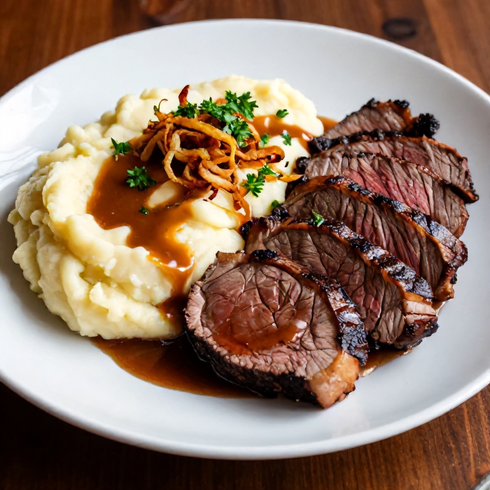 Plated Irish Whiskey Steak with Colcannon Mash