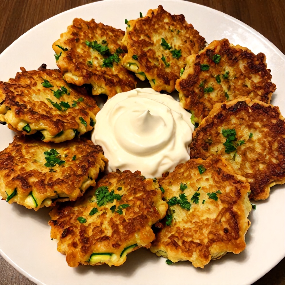 Keto Zucchini Parmesan Fritters with Sour Cream Dip