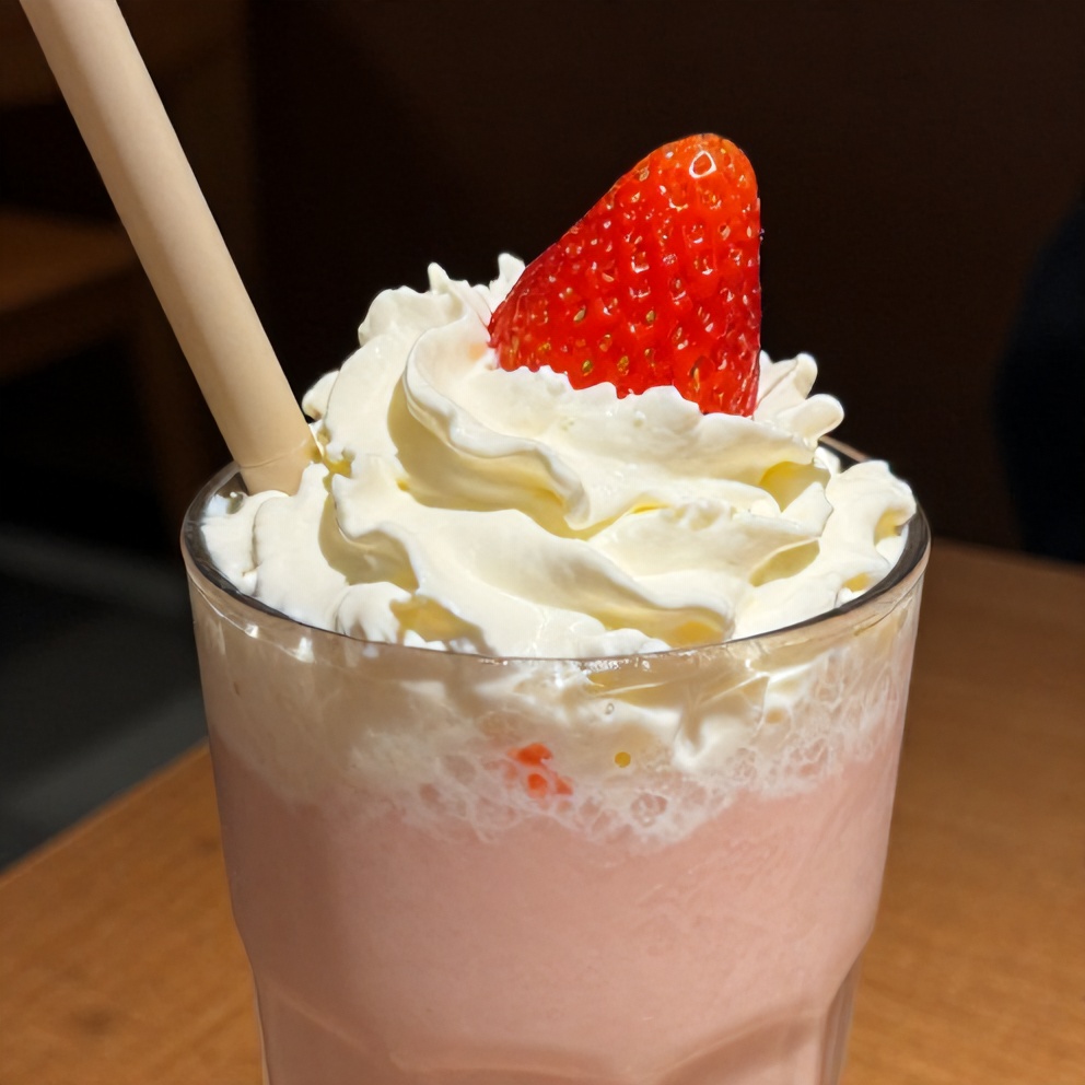 Glass of Korean Strawberry Milk with a straw