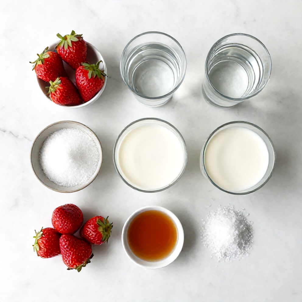 Raw ingredients for Korean Strawberry Milk