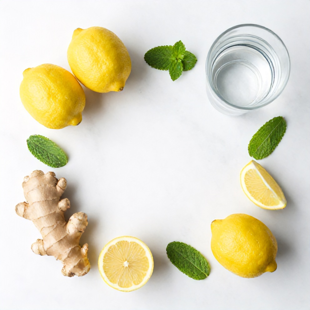 Lemons, Ginger, Water, and Mint Leaves